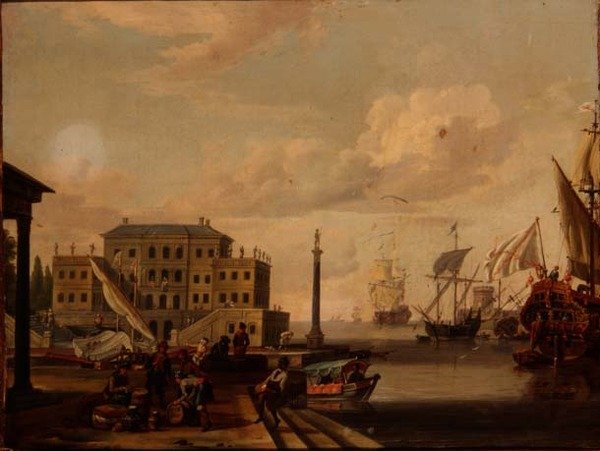 Capriccio لميناء البحر الأبيض المتوسط مع التجار والشحن عند المرسى بواسطة إبراهيم (من أتباع) ستورك