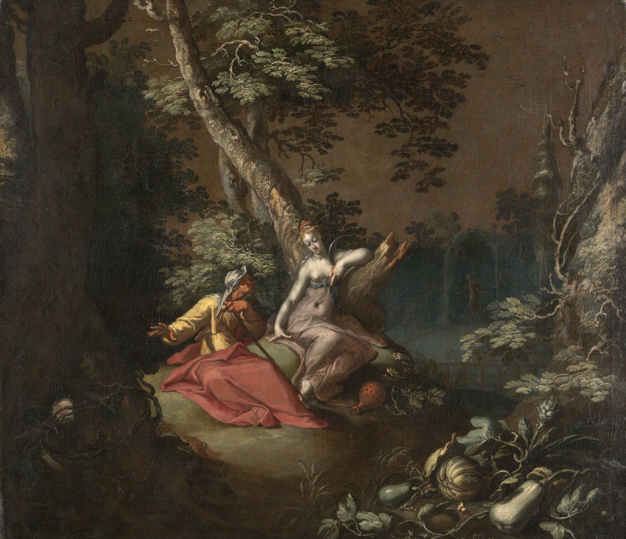 المناظر الطبيعية مع Vertumnus و Pomona ، c.1595-1600 (زيت على قماش مركب على متن) بواسطة إبراهيم بلويميرت