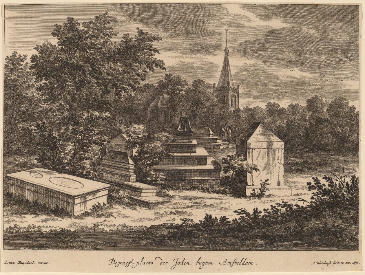 مقبرة اليهود ، Buyten Amsteldam (مقبرة يهودية خارج أمستردام) بواسطة Abraham Blooteling بعد جاكوب فان Ruisdael