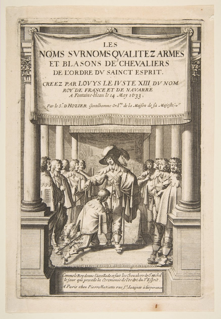 Frontispiece to Pierre dHoziers الأسماء المستعارة تؤهل الأسلحة ومعاطف الفرسان ... ، 1634. بواسطة إبراهيم بوس