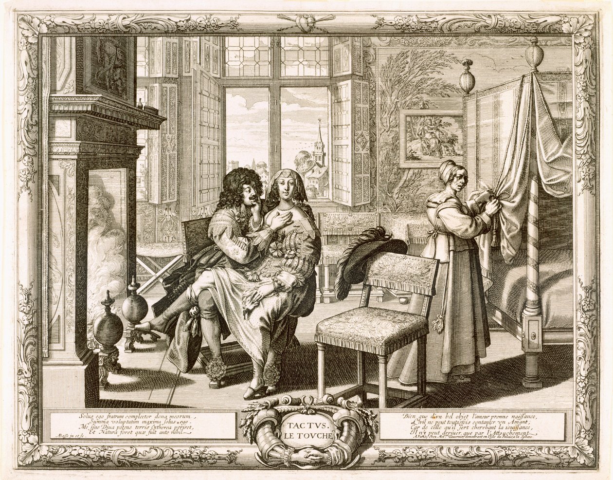 زوج مع زوجته جالسًا على ركبته بجوار المدفأة ، بوس ، أبراهام (1602-166) بواسطة إبراهيم بوس