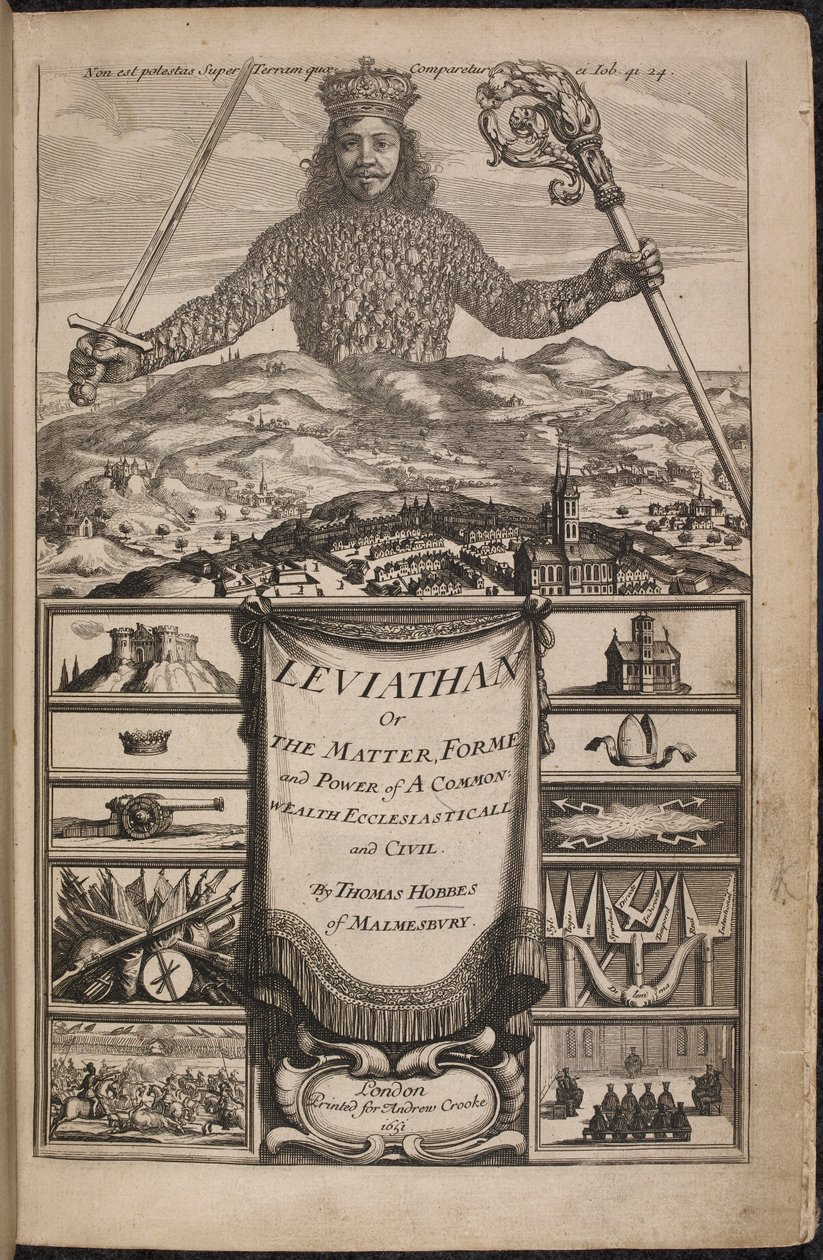 صفحة العنوان لـ "Leviathan ، أو The Matter ، Forme ، & Power of a Common-Wealth Ecclesiasticall and Civill" بقلم توماس هوبز بواسطة إبراهيم بوس