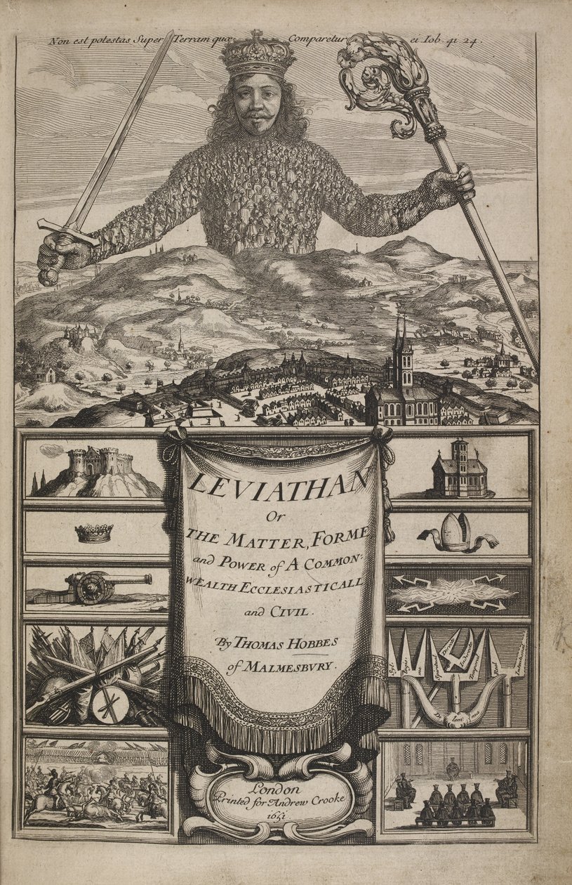 صفحة العنوان لـ "Leviathan ، أو The Matter ، Forme ، & Power of a Common-Wealth Ecclesiasticall and Civill" بقلم توماس هوبز بواسطة إبراهيم بوس