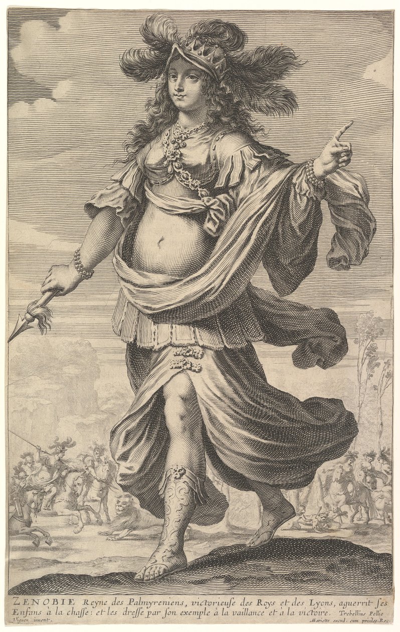 زنوبيا ، رسم توضيحي من بيير لو موينز معرض المرأة القوية ، كاليفورنيا. 1647. بواسطة إبراهيم بوس