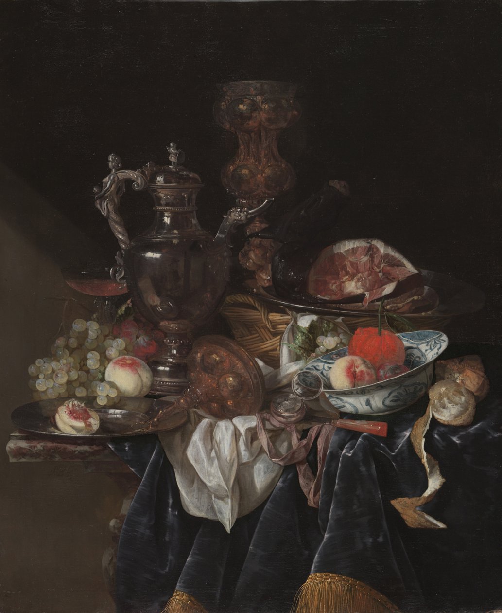 إبريق النبيذ الفضي ، ولحم الخنزير والفواكه ، c.1660-1666 بواسطة أبراهام هندريكس فان بيرين