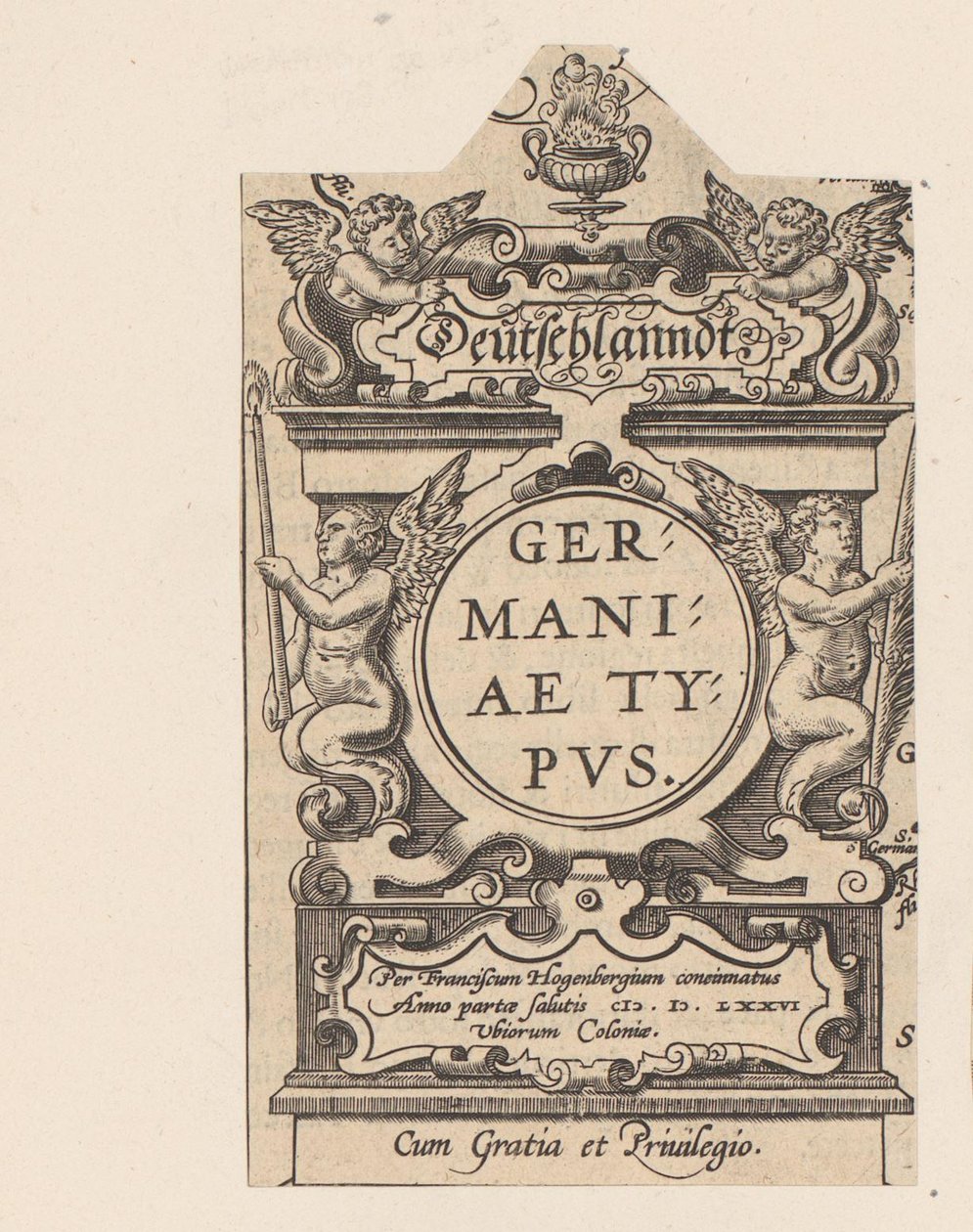 خراطيش التقى معجونة عالية Cartouche van een kaart van Duitsland دويتشلاند نوع ألمانيا (العنوان على الكائن) Theatrum Orbis Terrarum (عنوان المسلسل) بواسطة أبراهام هوغنبرغ