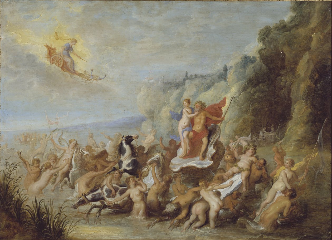 نبتون وأمفيتريت ، بواسطة ديبنبيك ، أبراهام ، فان (1596-1675). زيت على خشب. الأبعاد: ٦٩ × ٩٦ سم. المتحف الوطني ستوكهولم بواسطة إبراهيم جانز. فان ديبينبيك