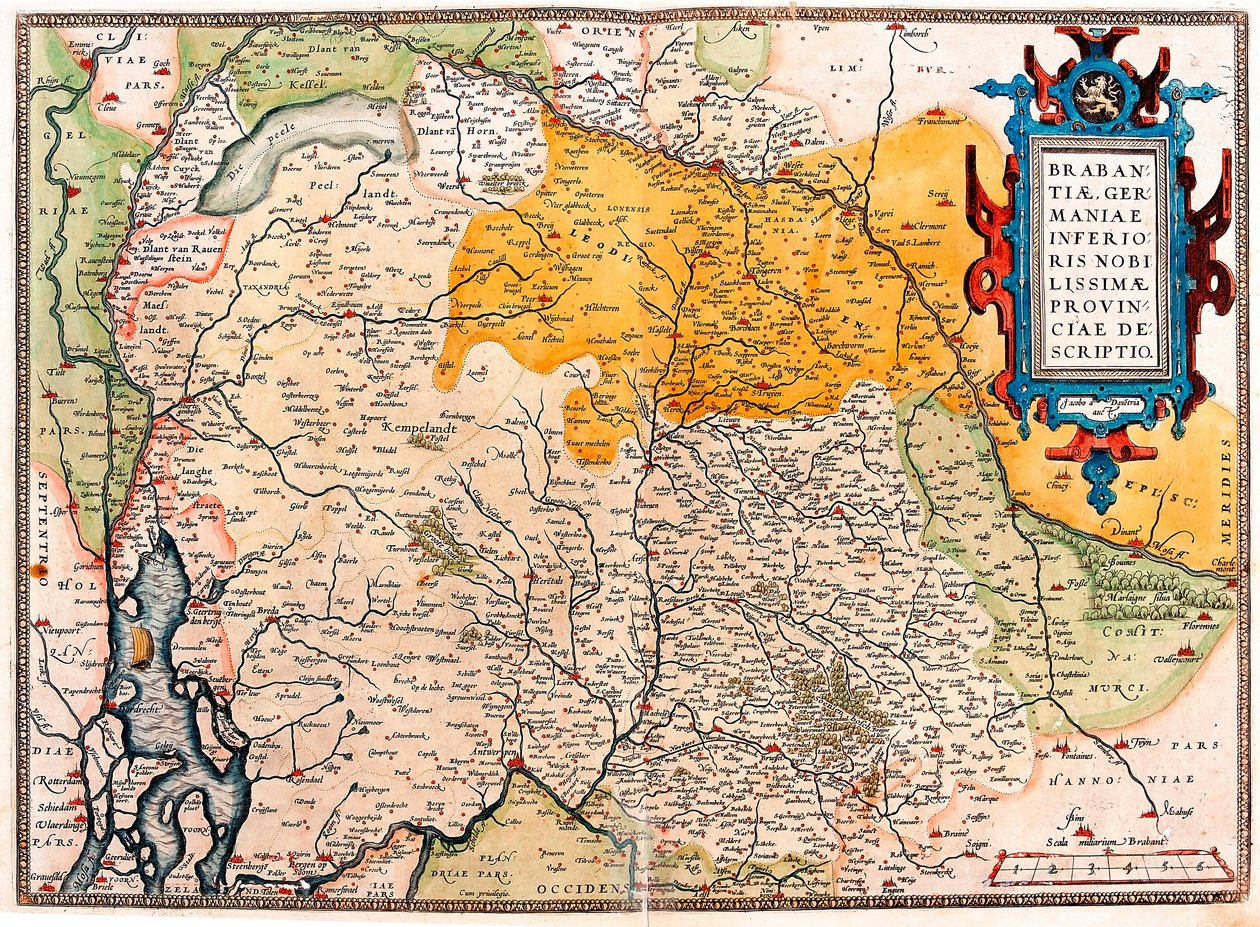 Lower Nobilissimmae، مقاطعة Brabant، Germany الوصف خريطة جغرافية للإقليم جنوب هولندا Germanic (Kempeland) مأخوذة من "Atlas" بواسطة Gerard Mercator (Oertel أو Ortello أو Ortel بواسطة إبراهيم أورتيليوس