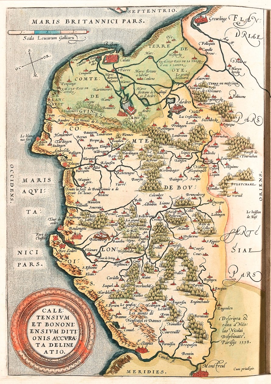 الدول الناطقة بـ Caletensium و Nova Bolognese في منطقة البحر الكاريبي خريطة جغرافية بولونيه (Comte de Boulogne) ، Artois و Flanders الفرنسية (فرنسا) بما في ذلك مكان Calais و Arches و Greuelinge و Etaples و Montrcuil ... مأخوذة من "مسرح أو بواسطة إبراهيم أورتيليوس