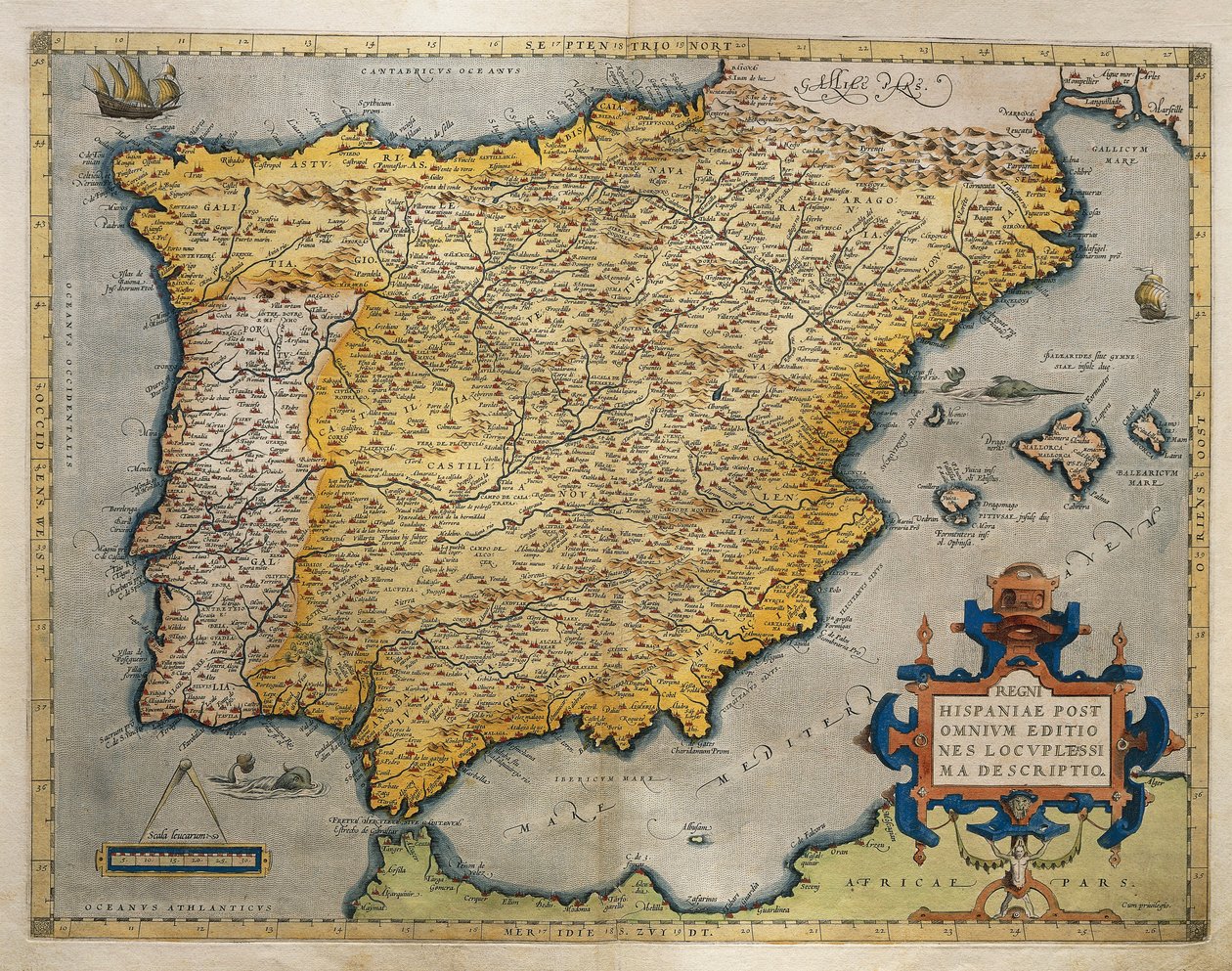 خريطة شبه الجزيرة الأيبيرية ، من Theatrum Orbis Terrarum بقلم أبراهام أورتيليوس بواسطة إبراهيم أورتيليوس