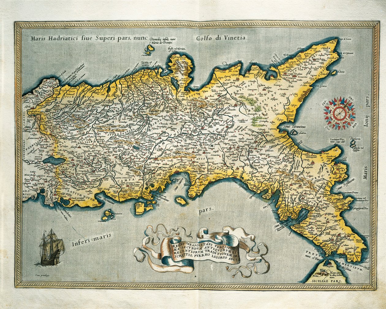 خريطة لمملكة نابولي ، إيطاليا ، من Theatrum Orbis Terrarum بقلم أبراهام أورتيليوس بواسطة إبراهيم أورتيليوس