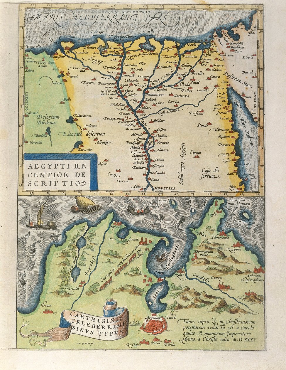 خريطة لدلتا النيل ومدينة قرطاج القديمة ، من Theatrum Orbis Terrarum بقلم أبراهام أورتيليوس بواسطة إبراهيم أورتيليوس