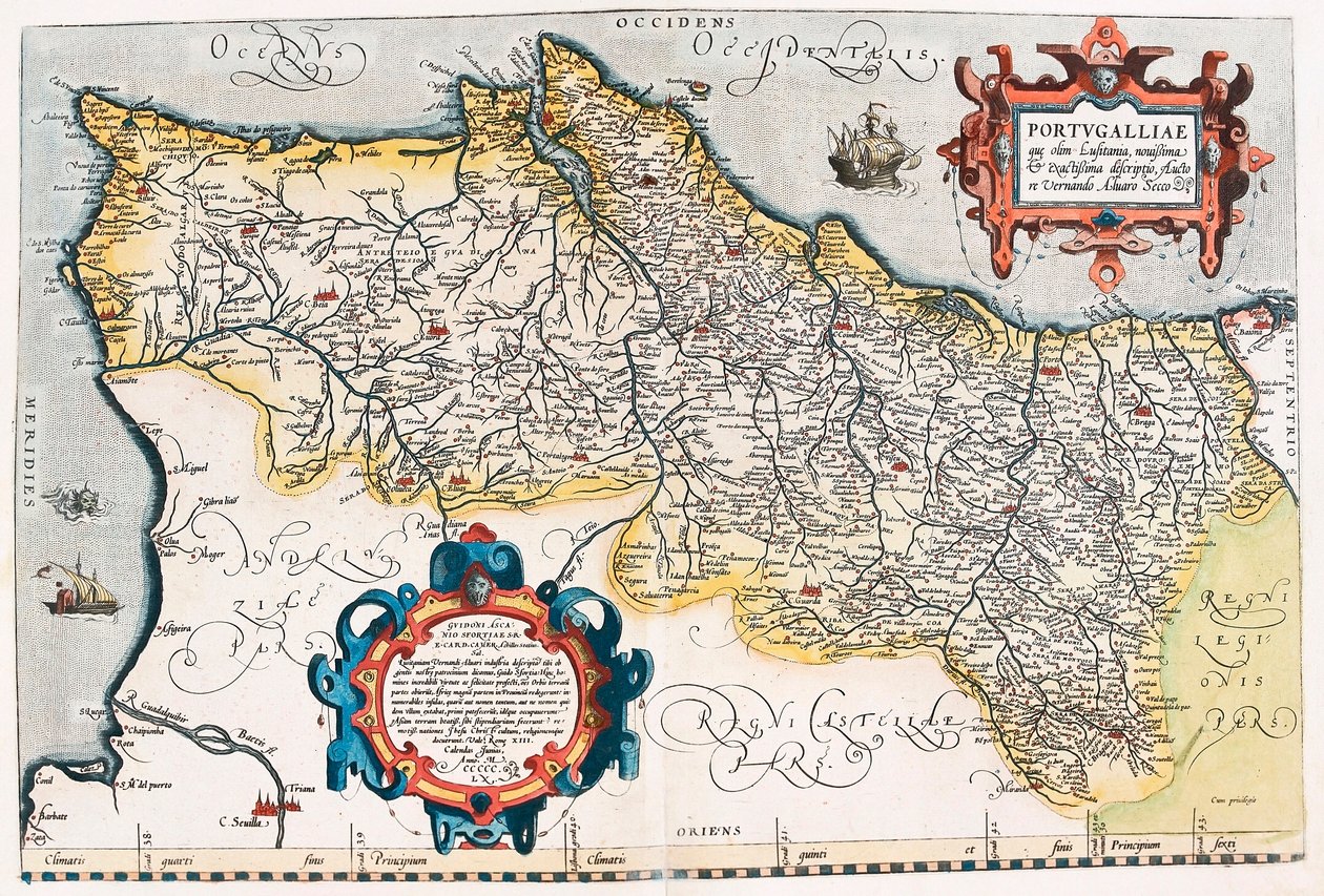 خريطة الجغرافيا البرتغالية لإقليم البرتغال من "Theatrum Orbis Terrarum" بقلم أبراهام أورتيليوس (Oertel أو Ortell أو Ortel بواسطة إبراهيم أورتيليوس