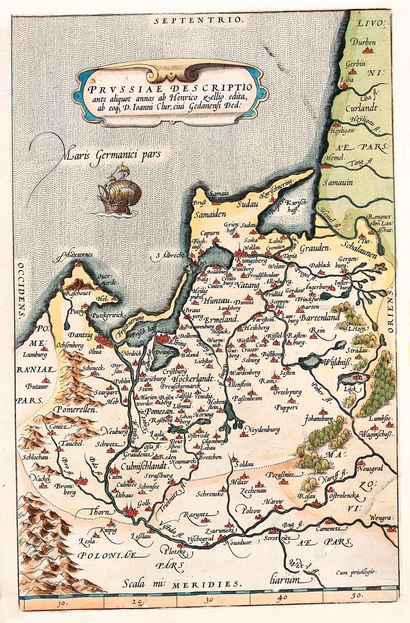 Thietmarsiae ، Holsaticae regionis طباعة خريطة جغرافية للإقليم في شمال بولندا مع مدينة Dantzig (Dantzig ، Gdansk) مأخوذة من "Theatrum Orbis Terrarum" لأبراهام أورتيليوس (Oertel أو Ortell أو Ortel بواسطة إبراهيم أورتيليوس
