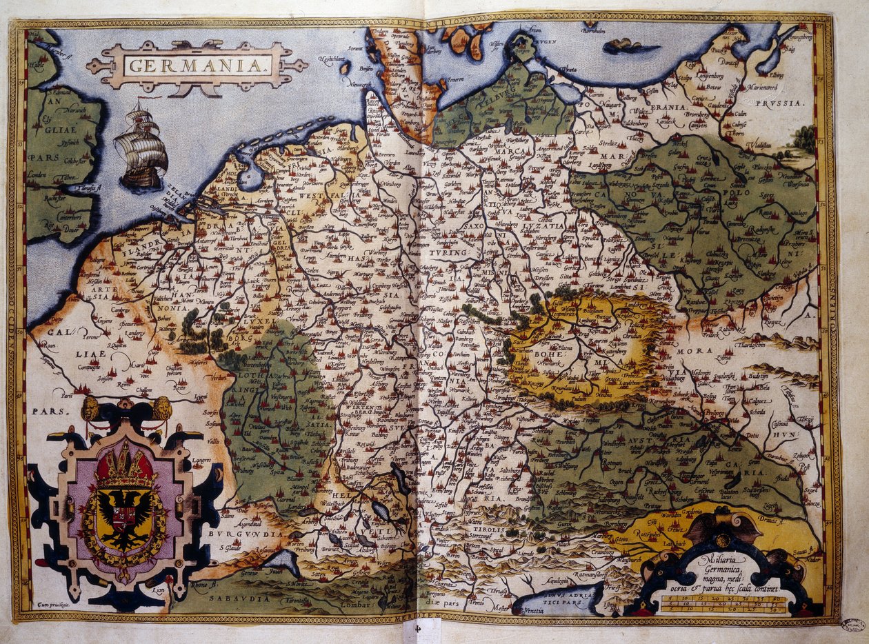 منظر لبروسيا. لوحة من طبعة "Theatrum Orbis Terrarum" لرسام الخرائط أبراهام أورتيليوس (1527-1598) بواسطة إبراهيم أورتيليوس