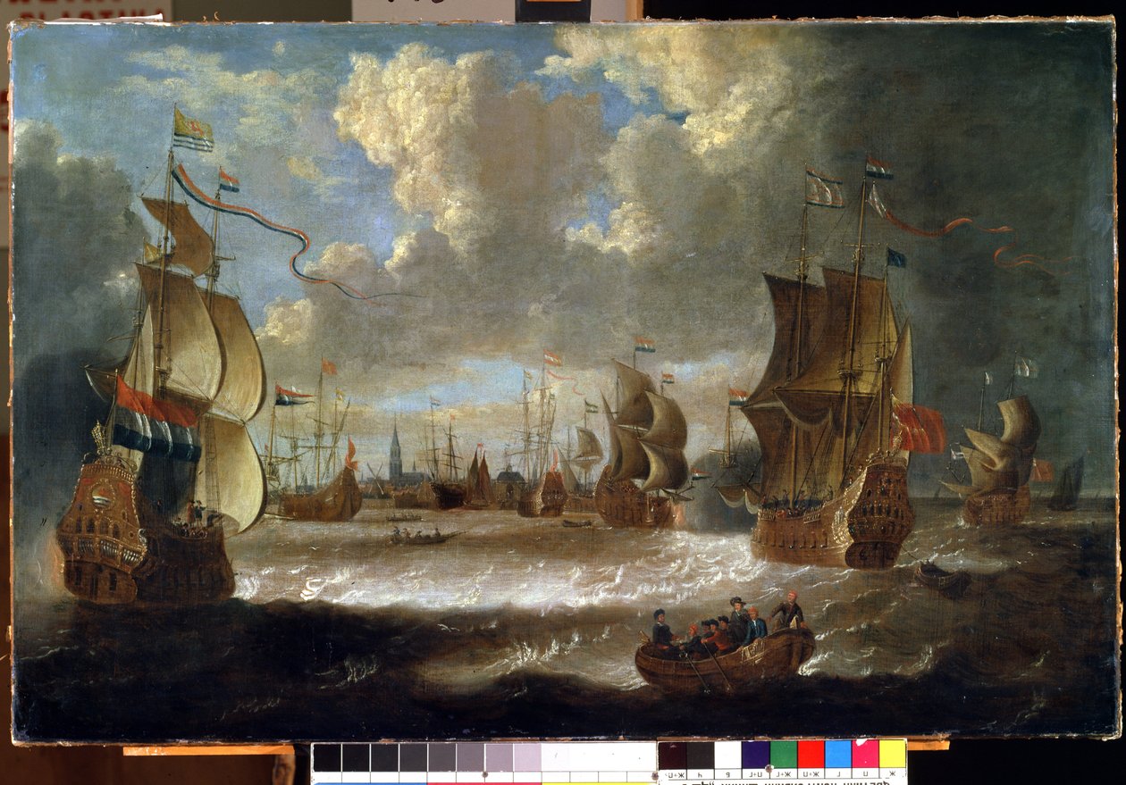 سفن في بحيرة (سفن في بحيرة). رسم أبراهام ستورك (1635-1710). زيت على قماش بواسطة ابراهام ستورك