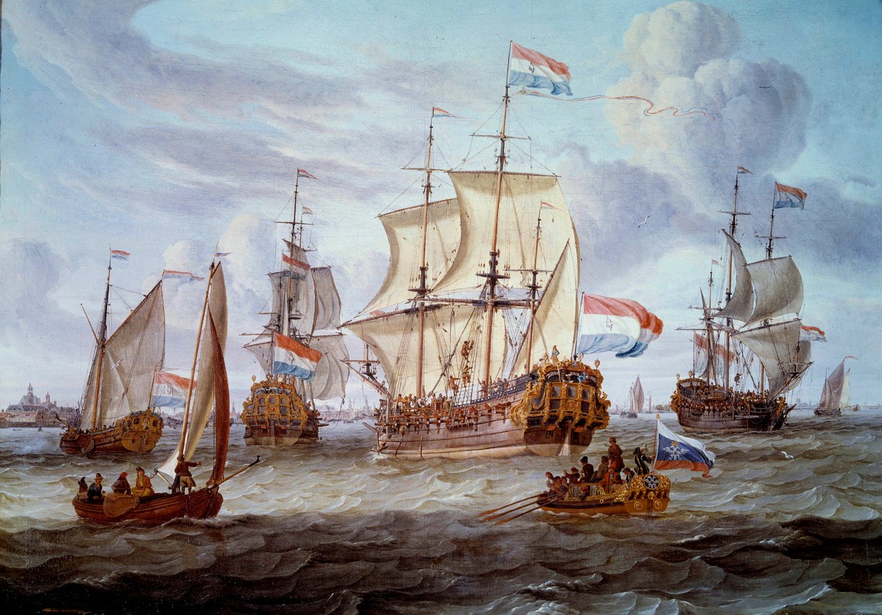 فريغيت بيتر وبولس في ميناء أمستردام لوحة رسمها أبراهام ستورك (1635-1710) أمستردام في القرن السابع عشر. متحف التاريخ البحري بواسطة ابراهام ستورك