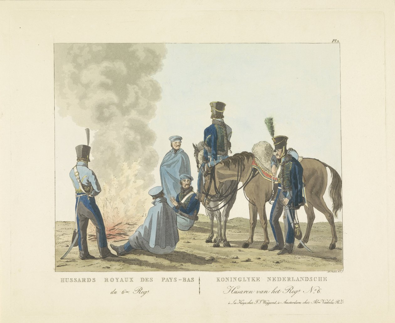فرسان الفوج السادس 1820-1825 هوساردز رويا ديس بايز دو 6 م. ريجت. / رويال داتش هوسار أوف ذا ريغت. لا. 6 (العنوان على الكائن) بواسطة ابراهام فينكيليس