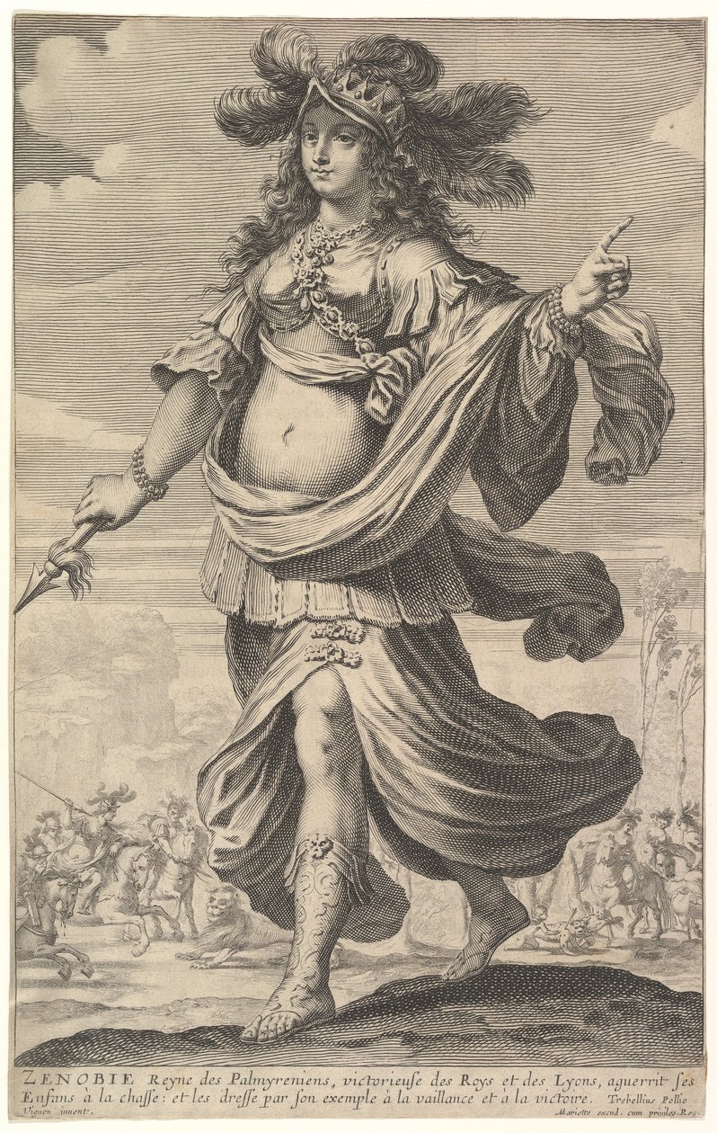 زنوبيا ، رسم توضيحي من كتاب بيير لو موين La Gallerie des femmes Fortts ، ج .1647 (الحفر والنقش) بواسطة أبراهام وروسيليت جيل بوس