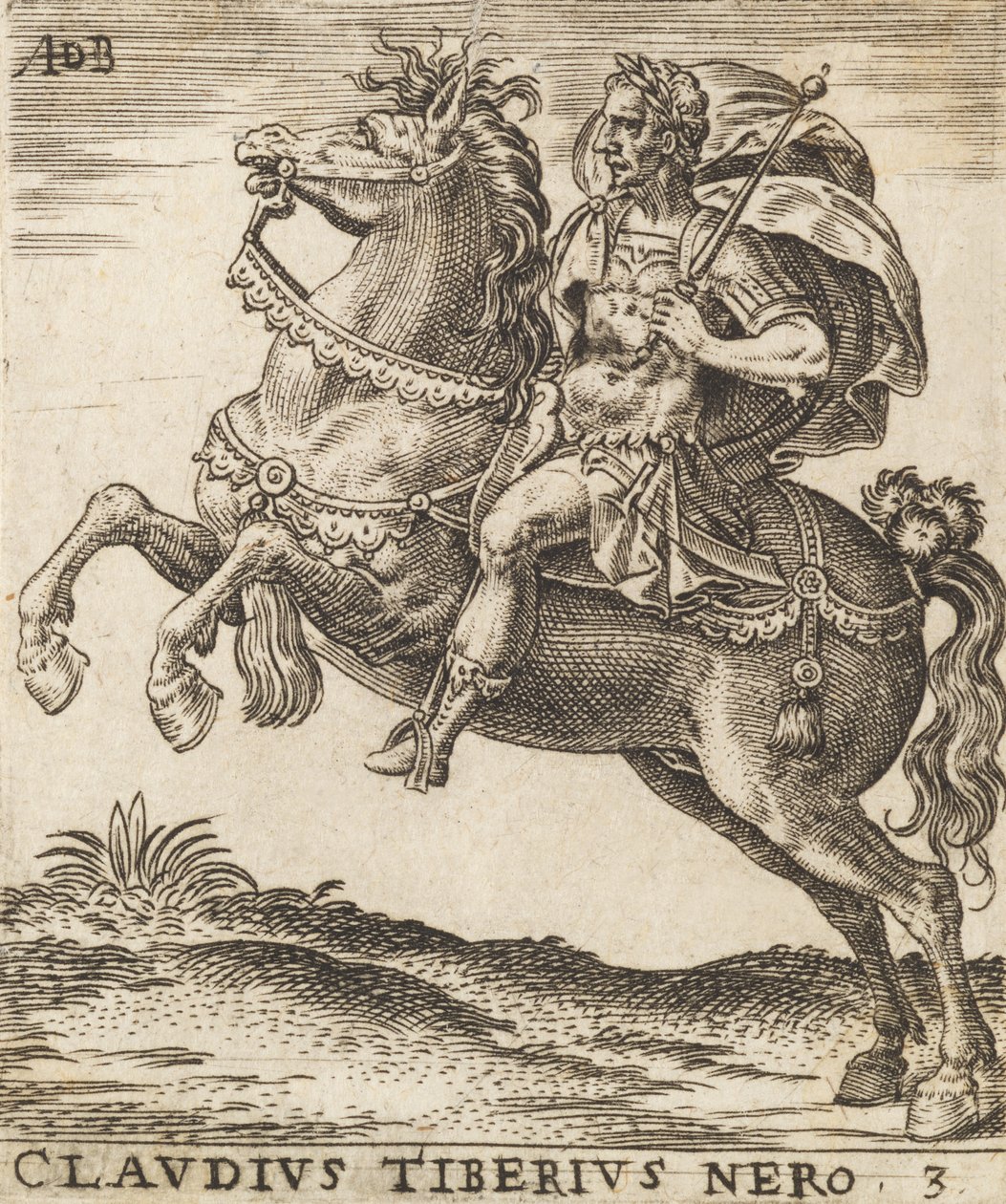 كلوديوس تيبيريوس نيرو من اثني عشر قيصرًا على ظهور الخيل ، كاليفورنيا. 1565-1587. ، كاليفورنيا. 1565-1587. بواسطة إبراهيم دي بروين