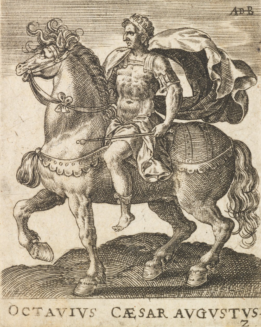 أوكتافيوس قيصر أوغسطس من اثني عشر قيصرًا على ظهور الخيل ، كاليفورنيا. 1565-1587. ، كاليفورنيا. 1565-1587. بواسطة إبراهيم دي بروين
