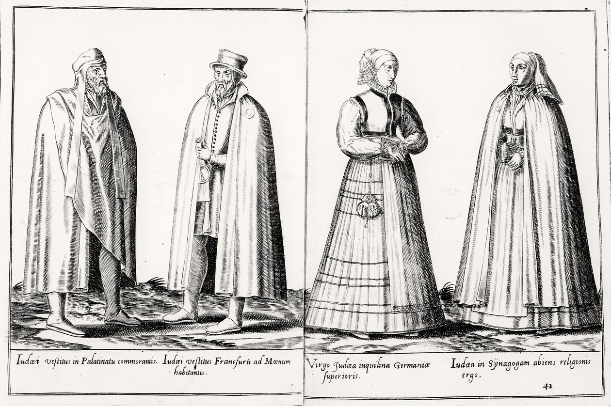ملابس يهودية من القرن السادس عشر من "Omnium Poene Gentium Imagines" ، نُشرت في كولونيا بواسطة إبراهيم دي بروين