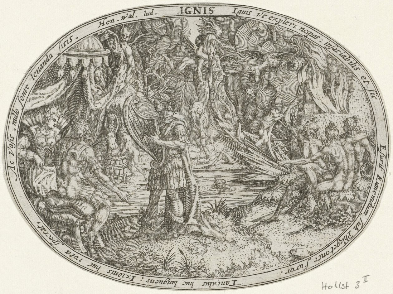 أورفيوس في العالم السفلي: عنصر النار Ignis (العنوان على الكائن) العناصر الأربعة (عنوان السلسلة) بواسطة أبراهام فان دن هيكن