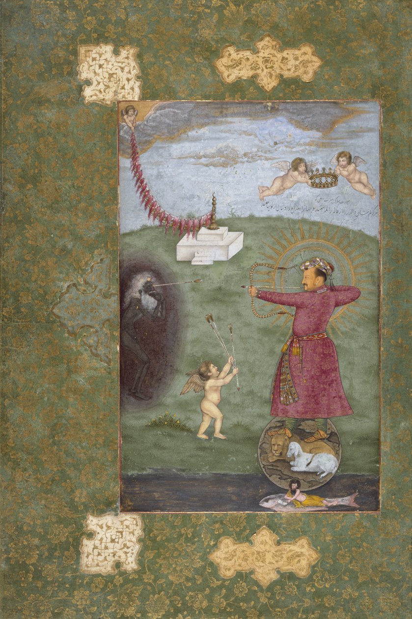 الإمبراطور Jahangir Triumphing Over Poverty ، c.1620-25 (ألوان مائية مبهمة ، ذهب وحبر على ورق) بواسطة أبو الحسن