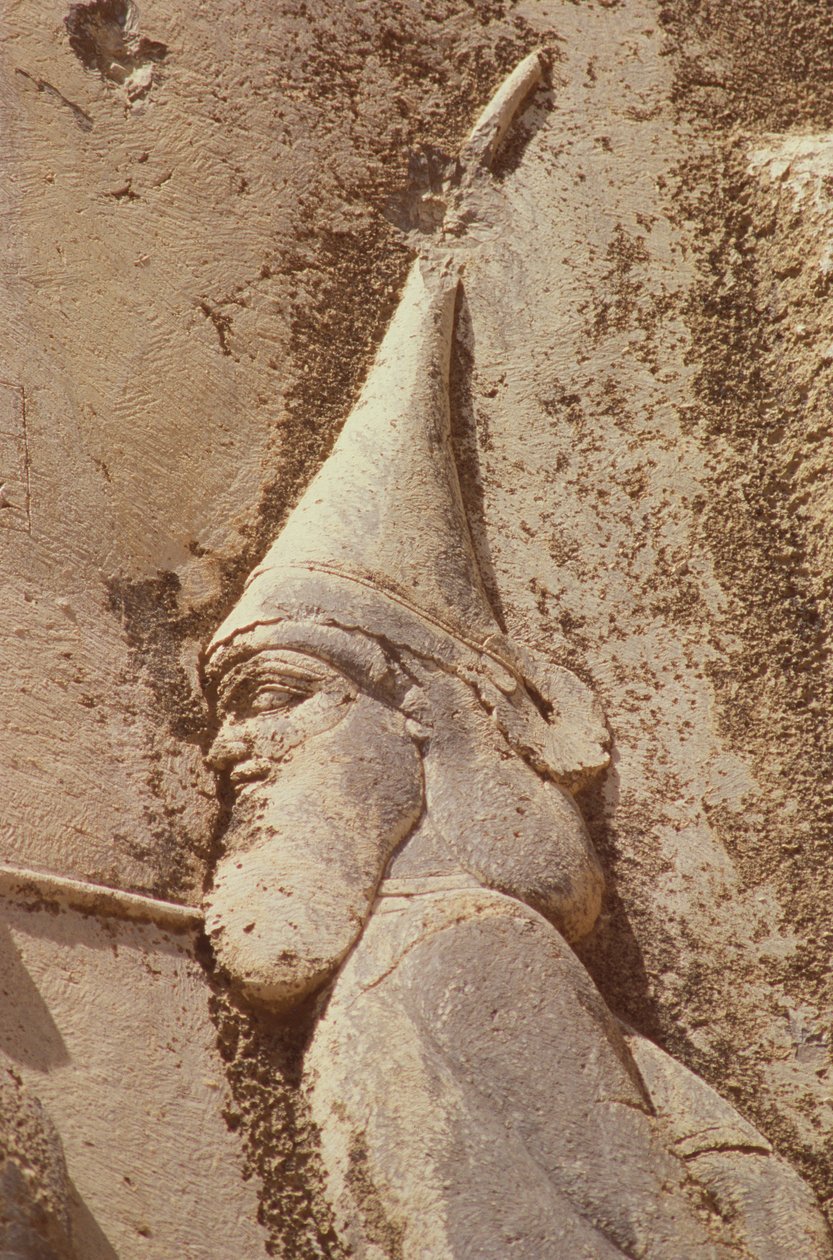 Skunkha ، ملك المتمردين ، يرتدي قبعة Scythian ، التفاصيل من نصب داريوس ، 521-19 قبل الميلاد بواسطة الأخمينية