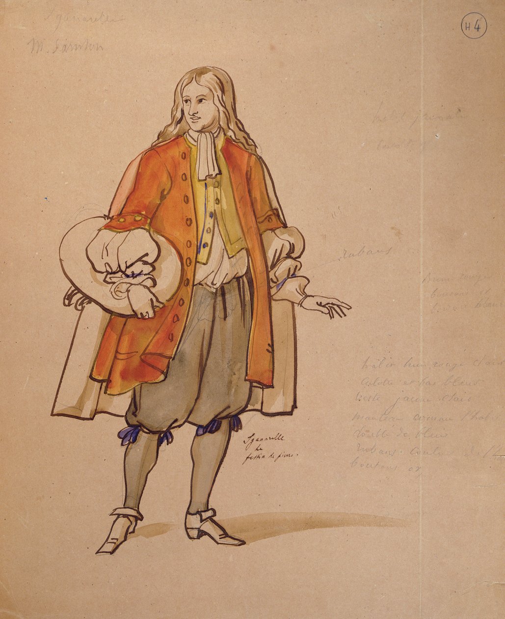 تصميم أزياء لإنتاج 1847 لـ &39;Don Juan&39; بواسطة Moliere (1622-73) في Comedie Francaise (قلم وحبر ومرحاض على ورق) بواسطة أخيل ديفيريا
