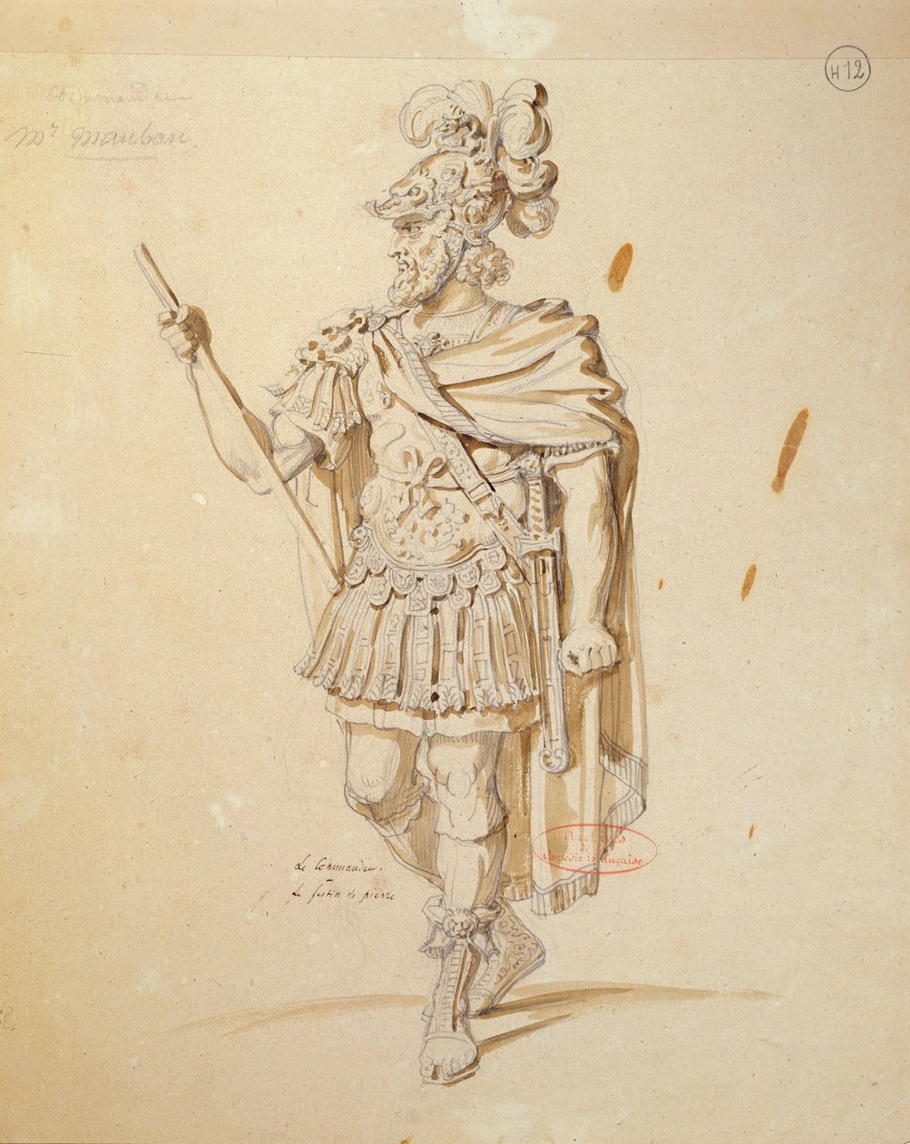 تصميم أزياء لدور `` Le Commandeur &39;&39; في إنتاج 1847 لـ &39;Don Juan&39; بواسطة Moliere في Comedie Française (القلم وغسل الحبر على الورق) بواسطة أخيل ديفيريا