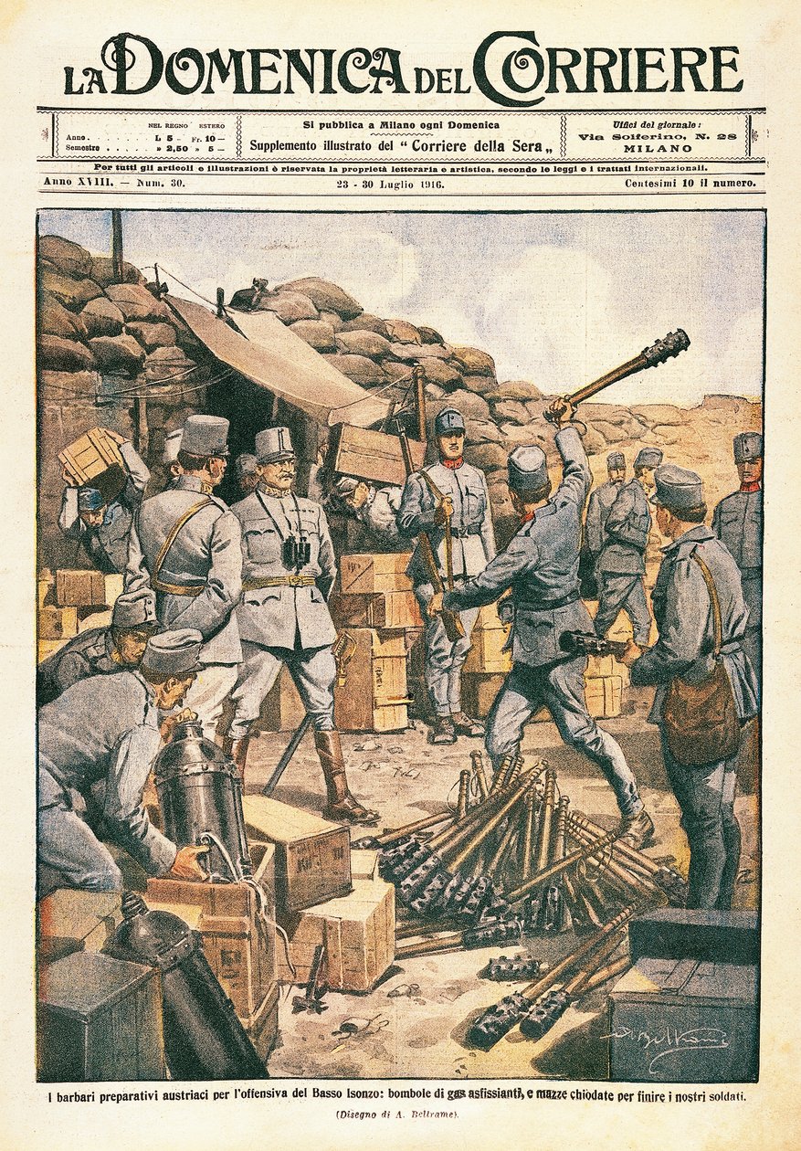 Austrian Barbarians Making Preparations for the Offensive on the Lower Isonzo, illustration from La Domenica del Corriere, 23 July بواسطة أخيل بيلترام