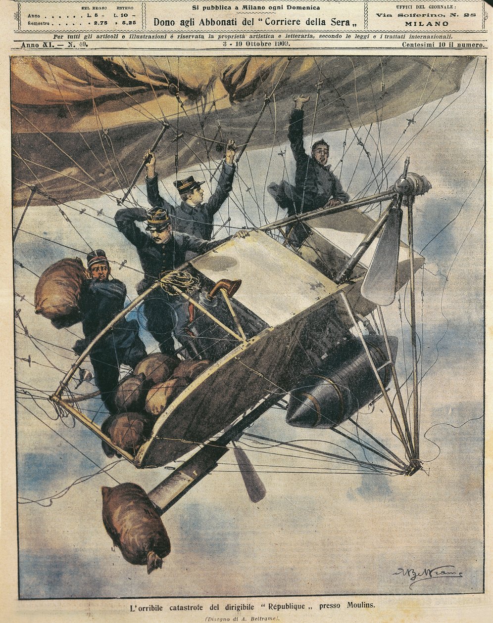 كارثة المنطاد Republique بالقرب من Moulins ، فرنسا ، رسم توضيحي لـ Achille Beltrame من La Domenica del Corriere ، 3-10 أكتوبر بواسطة أخيل بيلترام