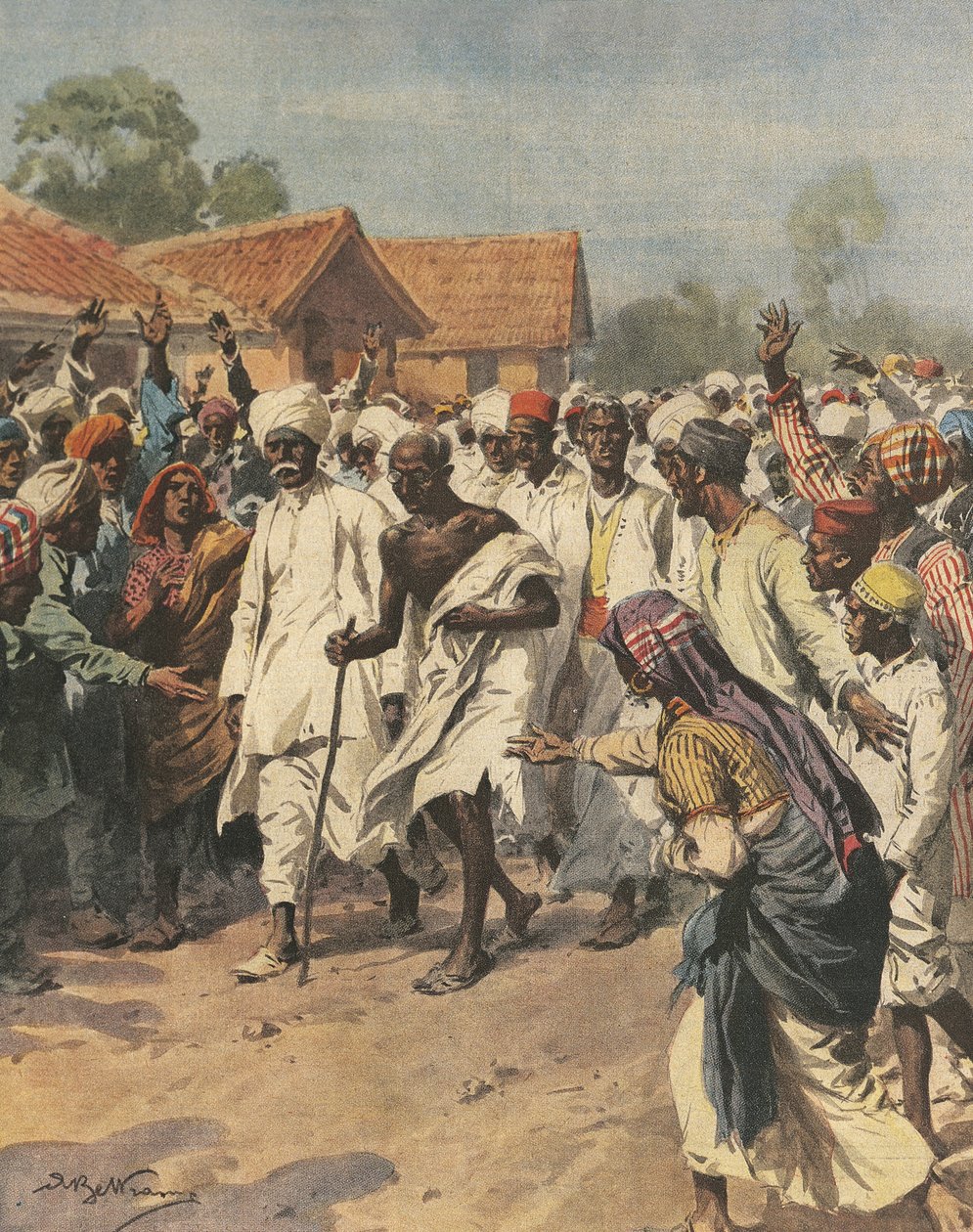 Cover illustrating Gandhi and eighty martyrs heading for salt pan of Jalalpur, illustration بواسطة أخيل بيلترام