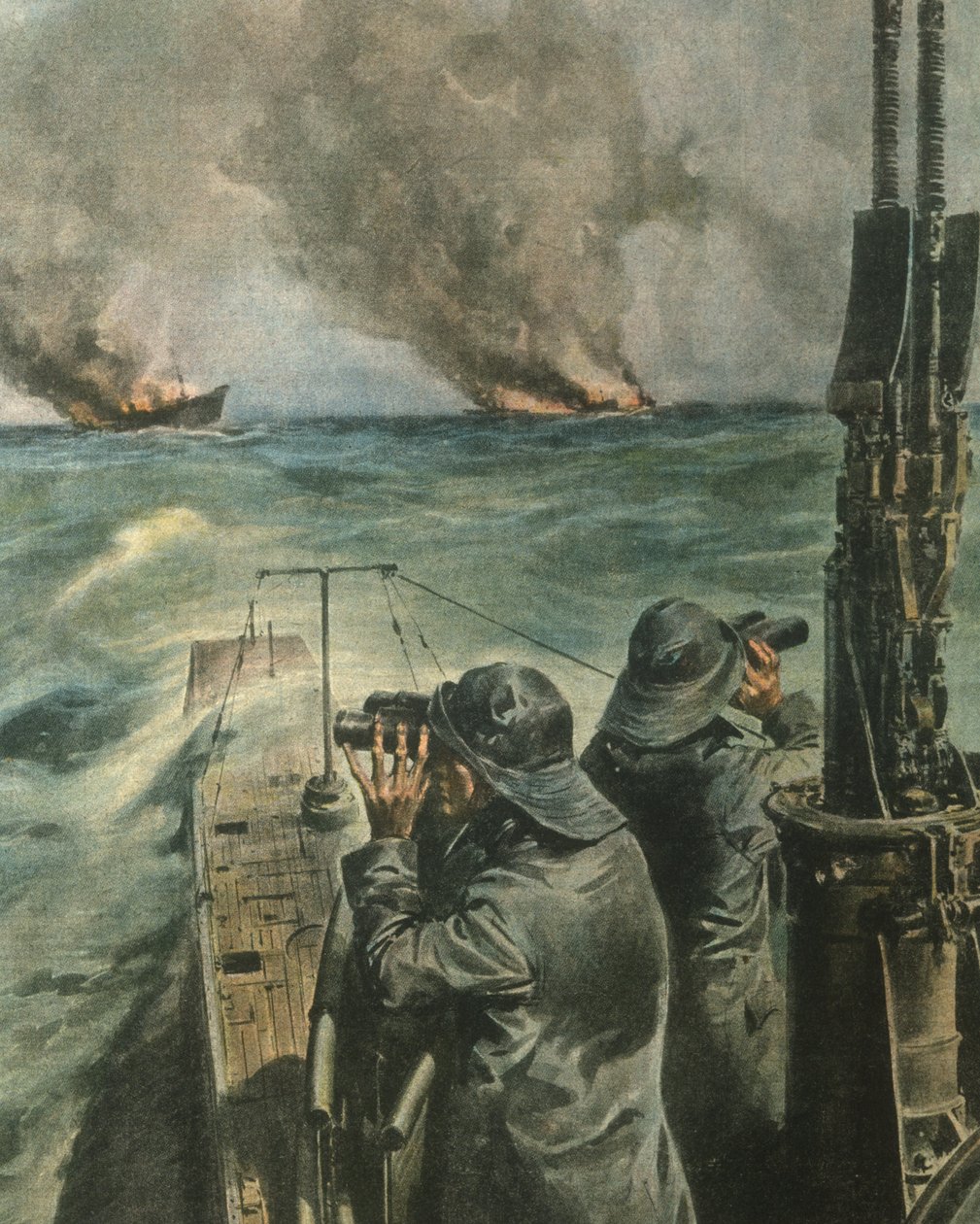 Cover illustration of Anglo-American steamships being torpedoed off coast of West Africa during World War II بواسطة أخيل بيلترام