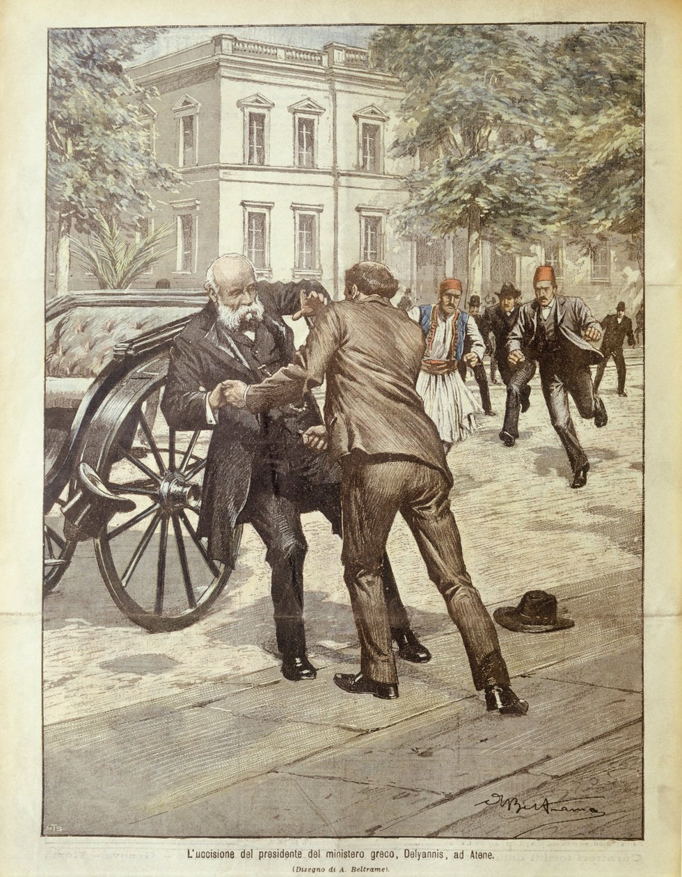 Cover illustration of assassination of Greek Prime Minister Delyannis; Athens, Greece بواسطة أخيل بيلترام