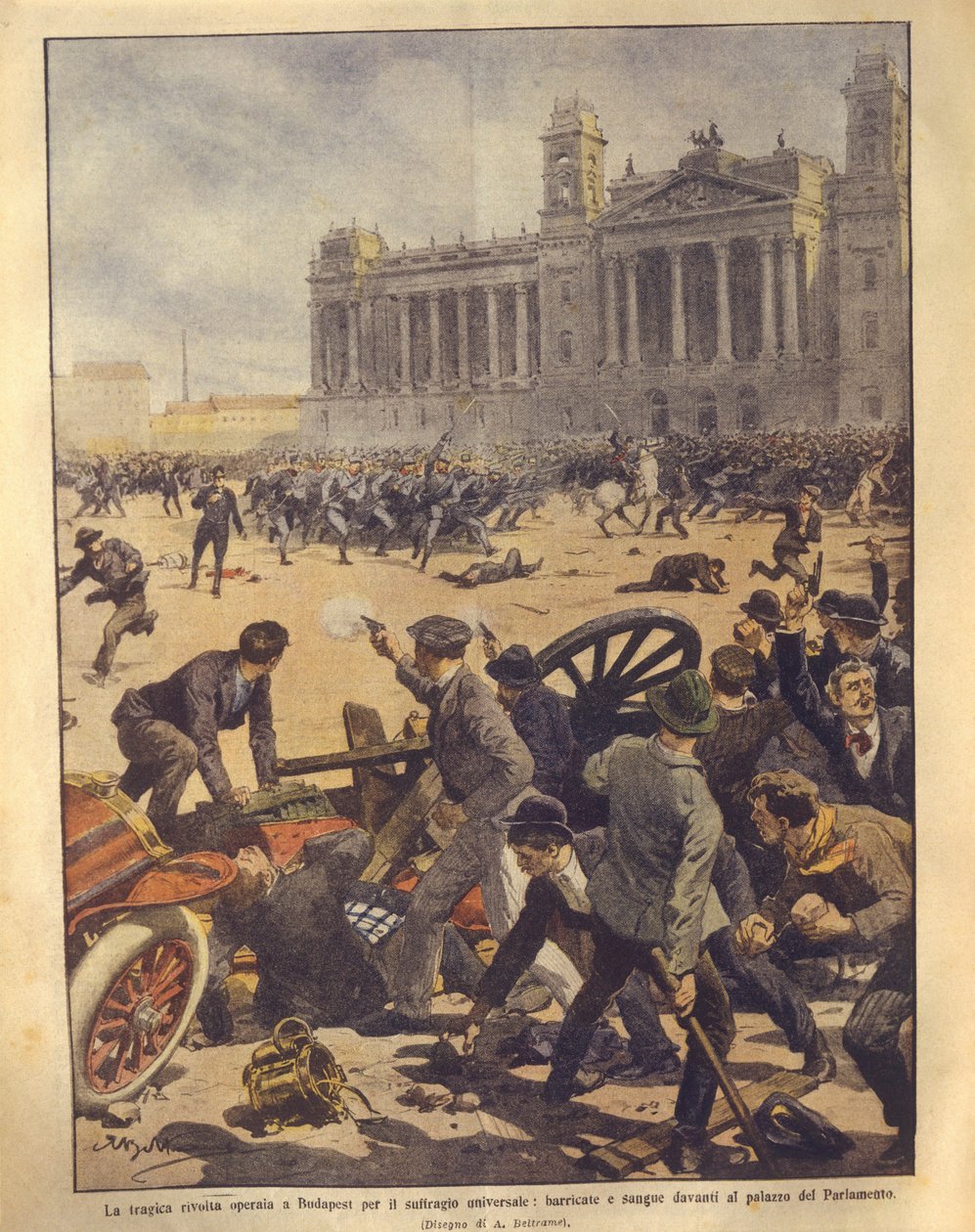 Cover illustration of fighting in Parliament Square during Budapest rebellion بواسطة أخيل بيلترام