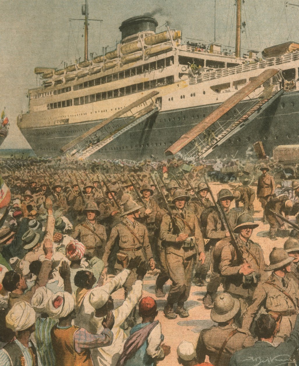 Cover illustration of landing of Italian troops in East Africa بواسطة أخيل بيلترام