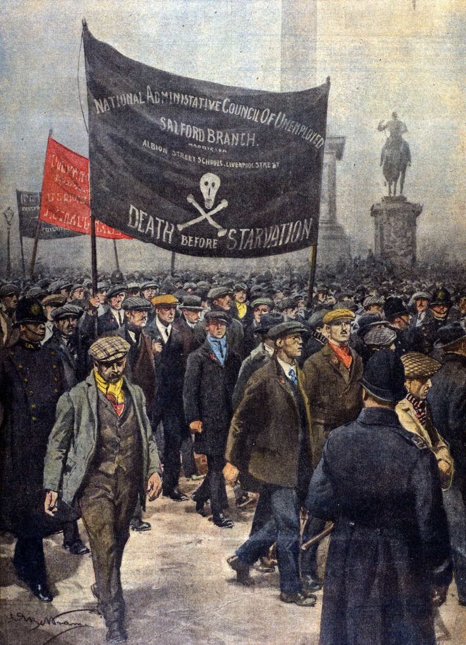 مظاهرة للقصر في الإضراب. لندن ، 1922. رسم توضيحي لأخيل بلترام. "يوم الأحد للرسالة". بواسطة أخيل بيلترام