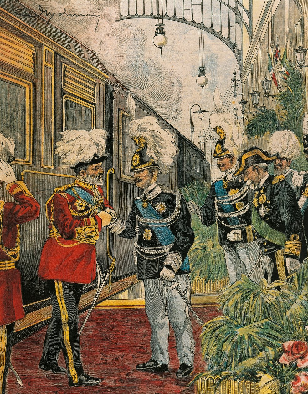 Edward VII, King of England, arrives in Rome, by Achille Beltrame, illustration, Illustrator Achille Beltrame (1871-1945), from La Domenica del Corriere بواسطة أخيل بيلترام