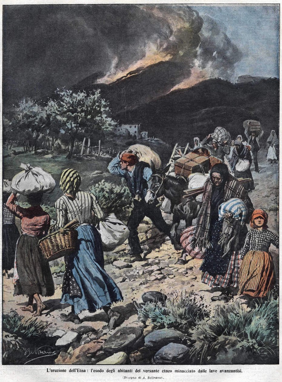 اندلاع إتنا في عام 1910. رسم توضيحي لأخيل بيلترام. بواسطة أخيل بيلترام