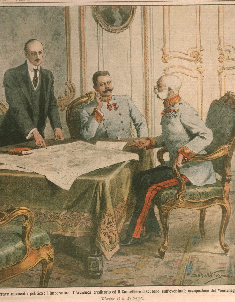 Franz Joseph I, Emperor of Austria, discussing the occupation of Montenegro, Cover illustration from 