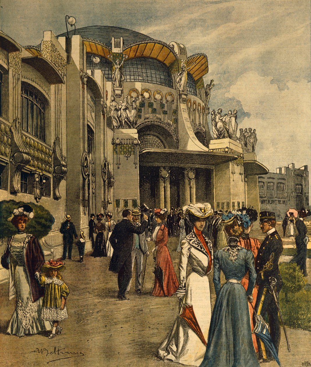 Grand opening of First International Exhibition of Modern Decorative Arts in Turin, by Achille Beltrame (1871-1945), from La Domenica del Corriere, May 1902 بواسطة أخيل بيلترام