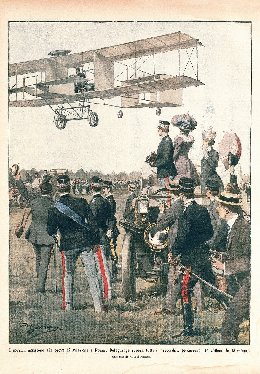 Italy, The flight of Leo Delagrange, La Domenica del Corriere بواسطة أخيل بيلترام