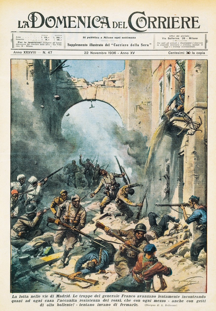 المشاجرة في شوارع مدريد خلال الحرب الأهلية الإسبانية ، أخيل بلترام (1871-1945) ، من لا دومينيكا ديل كوريير ، 22 نوفمبر بواسطة أخيل بيلترام