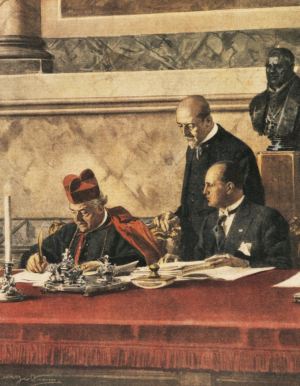 توقيع معاهدة لاتران بين الكاردينال P. Gasparri و B. Mussolini بواسطة أخيل بيلترام