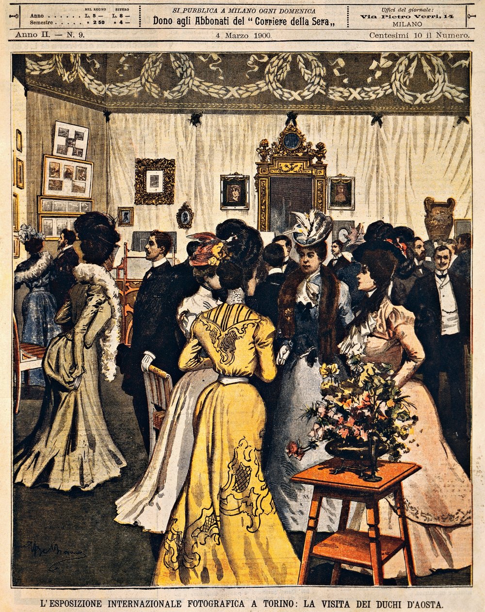 The Dukes of Aosta attending International Photography Exhibition in Turin, by Achille Beltrame (1871-1945), from La Domenica del Corriere, 4th March 1900 بواسطة أخيل بيلترام
