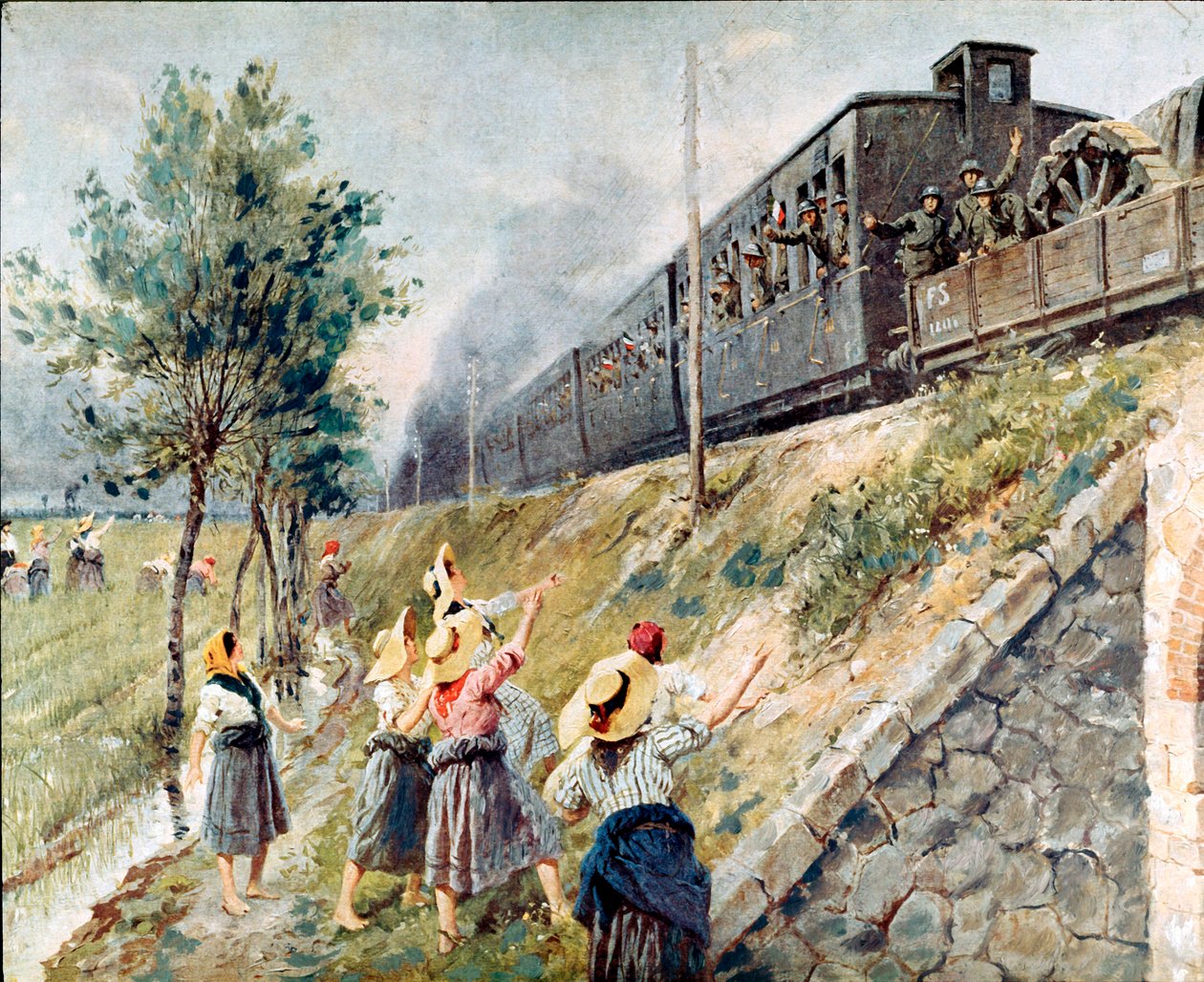 ممر القطار العسكري الإيطالي اللوحة لأخيل بلترام (1871-1945) ميلانو ، متحف التاريخ المعاصر بواسطة أخيل بيلترام