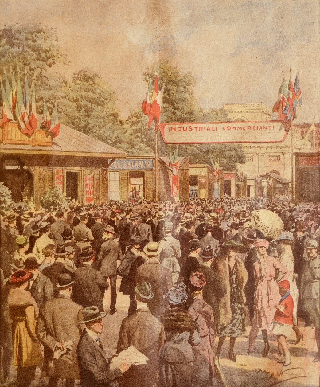 معرض تجاري في ميلانو ، بواسطة Achille Beltrame ، رسم توضيحي ، الرسام Achille Beltrame (1871-1945) ، من La Domenica del Corriere ، 24 أبريل 1921 بواسطة أخيل بيلترام