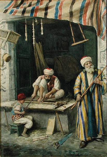 النجارون العرب ، حوالي 1875 (ألوان مائية على ورق) بواسطة أخيل بوزي